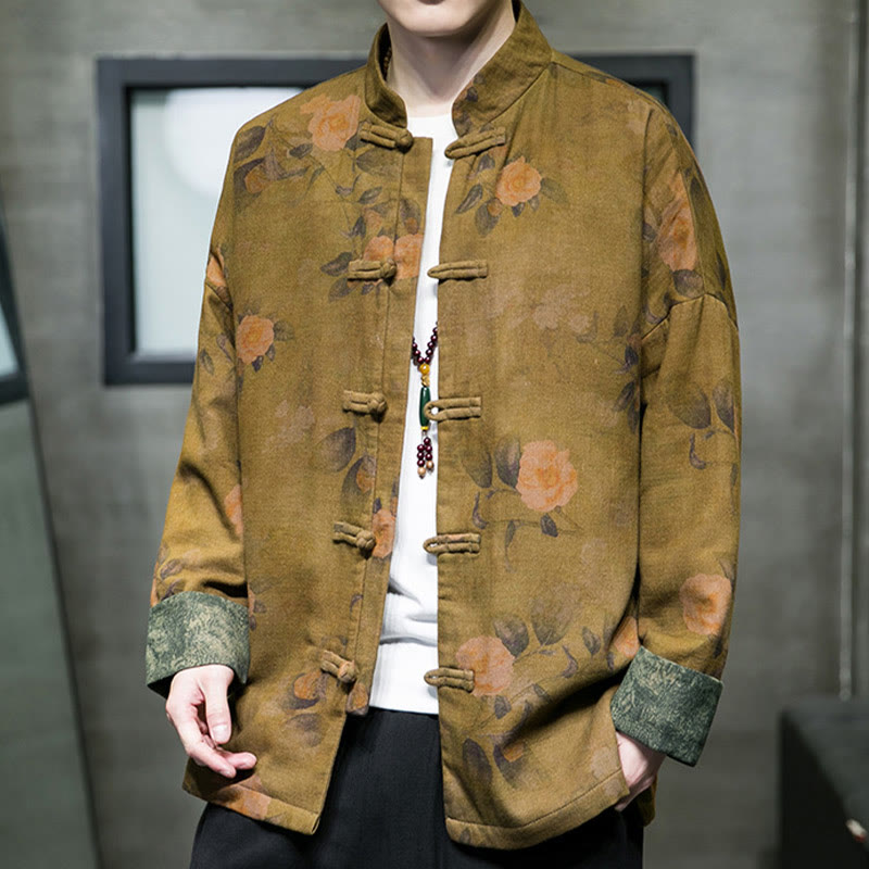 Buddha Stones Leaves Flower Frog-button Tang Suit Cotton Men's Jacket Shirt - image 11