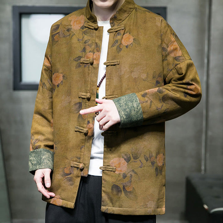 Buddha Stones Leaves Flower Frog-button Tang Suit Cotton Men's Jacket Shirt - image 12