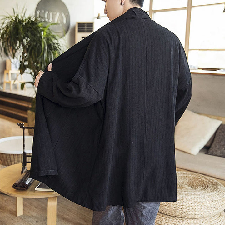Buddha Stones Fall Simple Casual Loose Plain Linen Blend Men's Mid-length Coat Clothing - image 14