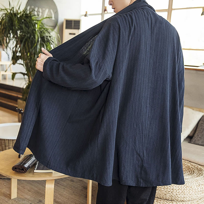 Buddha Stones Fall Simple Casual Loose Plain Linen Blend Men's Mid-length Coat Clothing - image 22