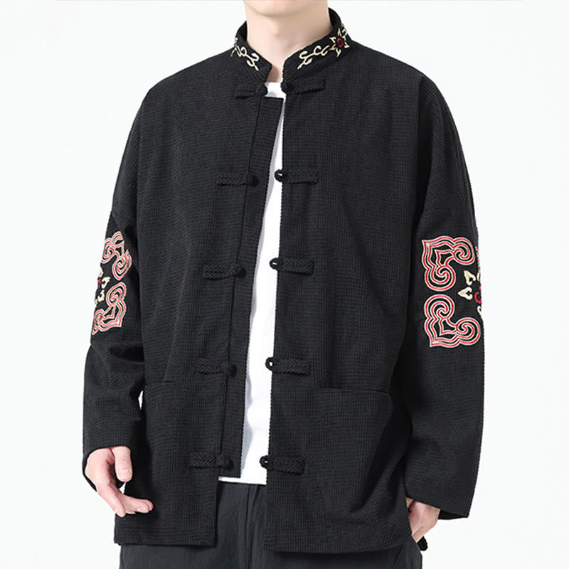 Buddha Stones Men's Frog-button Tang Suit Symmetrical Embroidery Cotton Corduroy Jacket Shirt With Pockets - image 2