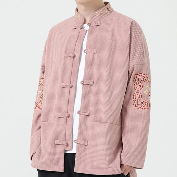 Buddha Stones Men's Frog-button Tang Suit Symmetrical Embroidery Cotton Corduroy Jacket Shirt With Pockets - image 6