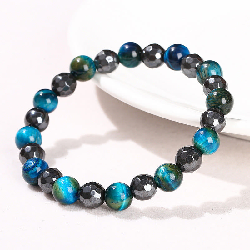 Buddha Stones 2Pcs Hematite Tiger Eye Blue Tiger Eye Powerful Bracelet Set - image 18