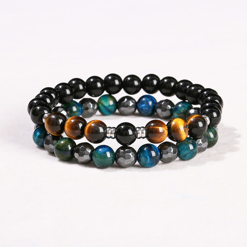 Buddha Stones 2Pcs Hematite Tiger Eye Blue Tiger Eye Powerful Bracelet Set - Hematite Tiger Eye Blue Tiger Eye(Wrist Circumference: 14-16cm) - image 3