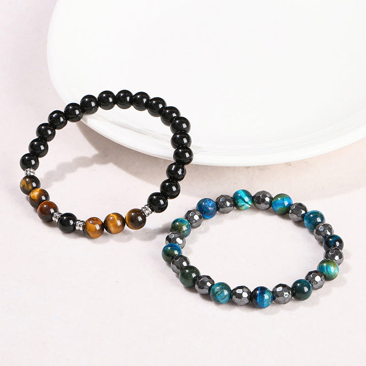 Buddha Stones 2Pcs Hematite Tiger Eye Blue Tiger Eye Powerful Bracelet Set - image 11