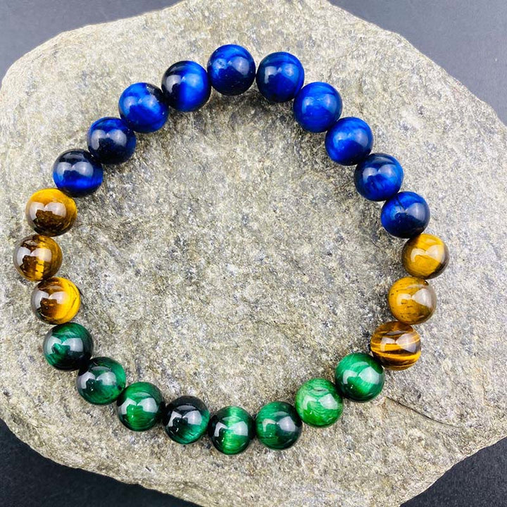 Buddha Stones Blue Tiger Eye Green Tiger Eye Tiger Eye Balance Bracelet - image 3