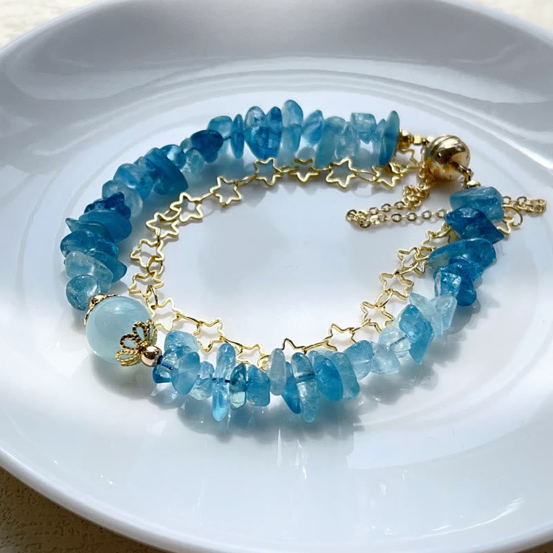 Buddha Stones Aquamarine Gravel Design Star Healing Magnetic Buckle Bracelet - image 6