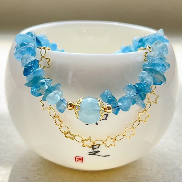 Buddha Stones Aquamarine Gravel Design Star Healing Magnetic Buckle Bracelet - image 7