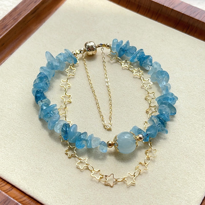 Buddha Stones Aquamarine Gravel Design Star Healing Magnetic Buckle Bracelet - image 6