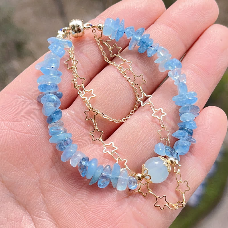 Buddha Stones Aquamarine Gravel Design Star Healing Magnetic Buckle Bracelet - image 8