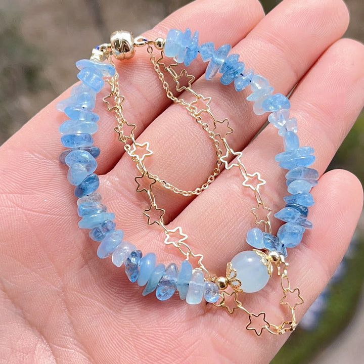 Buddha Stones Aquamarine Gravel Design Star Healing Magnetic Buckle Bracelet - image 8