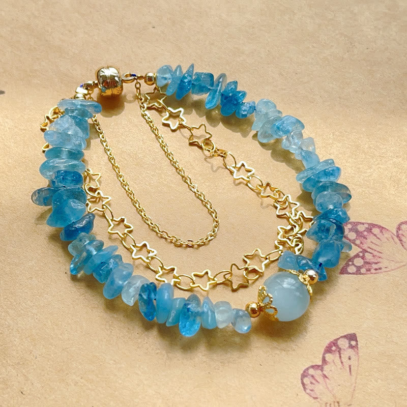 Buddha Stones Aquamarine Gravel Design Star Healing Magnetic Buckle Bracelet - image 3