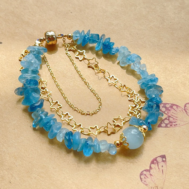 Buddha Stones Aquamarine Gravel Design Star Healing Magnetic Buckle Bracelet - image 3