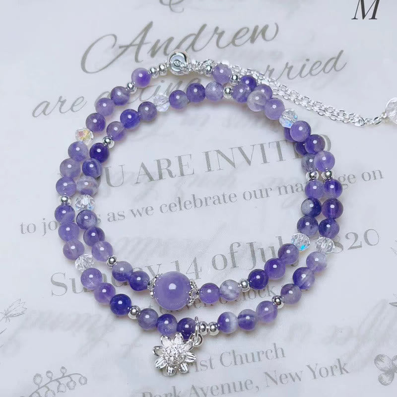Buddha Stones Amethyst Crystal Sunflower Spiritual Awareness Double Wrap Bracelet - image 3