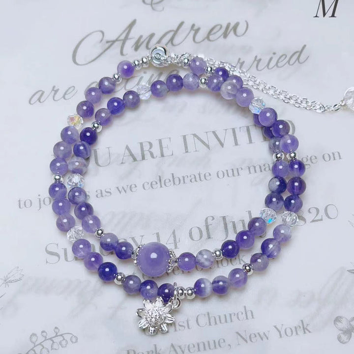 Buddha Stones Amethyst Crystal Sunflower Spiritual Awareness Double Wrap Bracelet - image 3