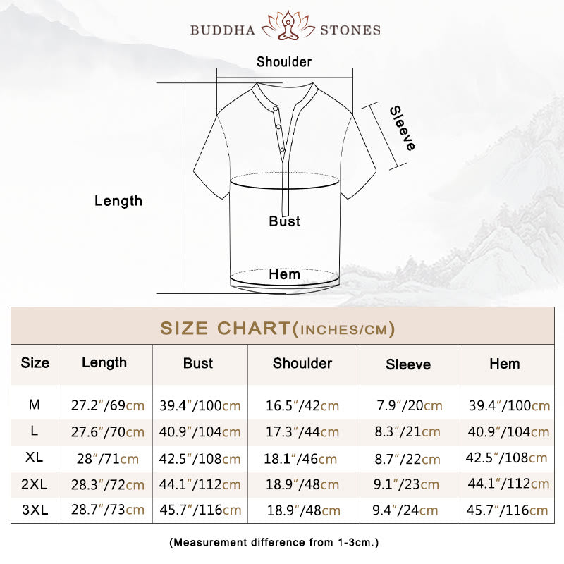 Buddha Stones Solid Color Short Sleeve Half Button Shirt Cotton Linen Men Clothing - image 6