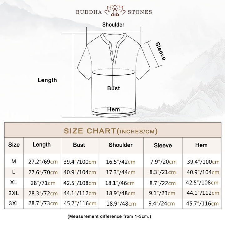 Buddha Stones Solid Color Short Sleeve Half Button Shirt Cotton Linen Men Clothing - image 6