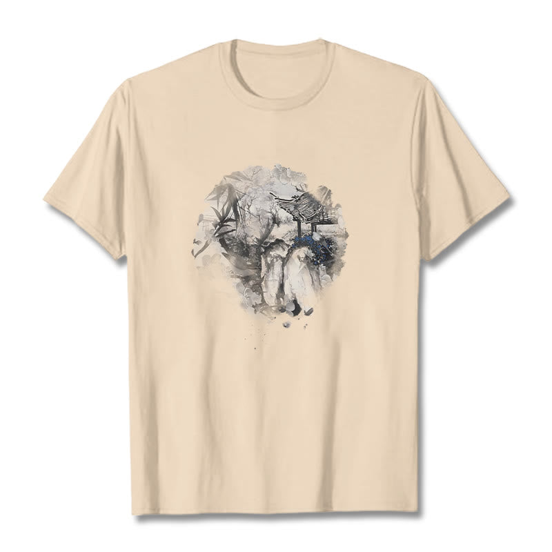 Buddha Stones Chinese Bamboo Mountain Pavilion Design Pattern Tee T-shirt - Bisque - 2XL - image 5