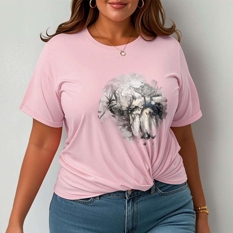 Buddha Stones Chinese Bamboo Mountain Pavilion Design Pattern Tee T-shirt - image 14