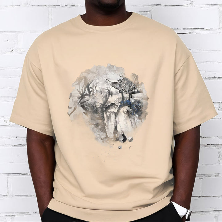 Buddha Stones Chinese Bamboo Mountain Pavilion Design Pattern Tee T-shirt - image 6