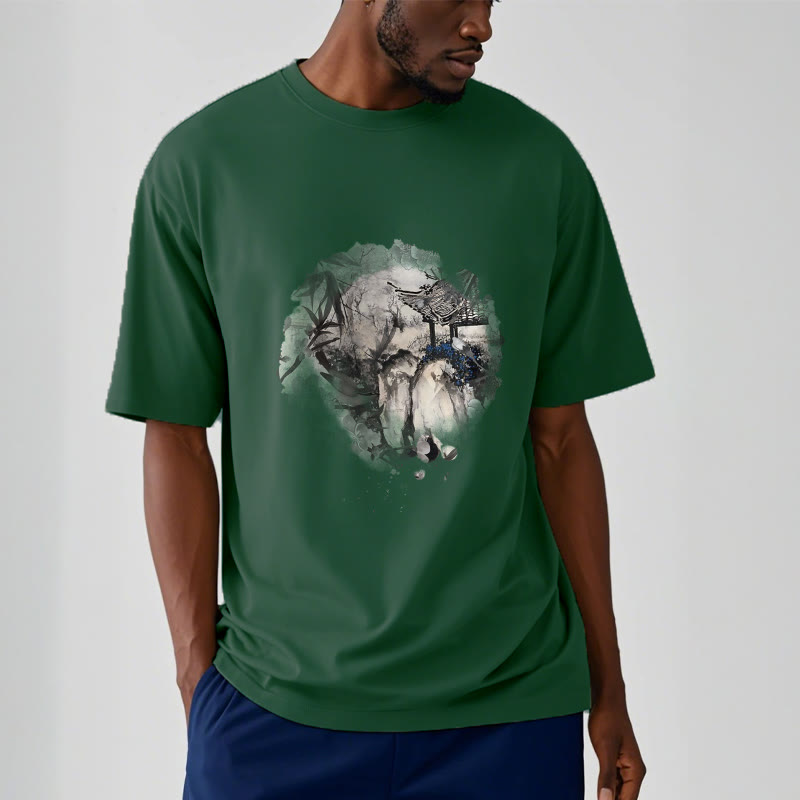 Buddha Stones Chinese Bamboo Mountain Pavilion Design Pattern Tee T-shirt - image 11