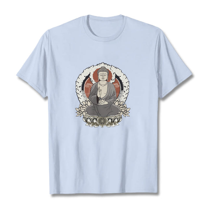 Buddha Stones Meditating Buddha Sitting With Lotus Pattern Tee T-shirt - LightCyan - 2XL - image 18