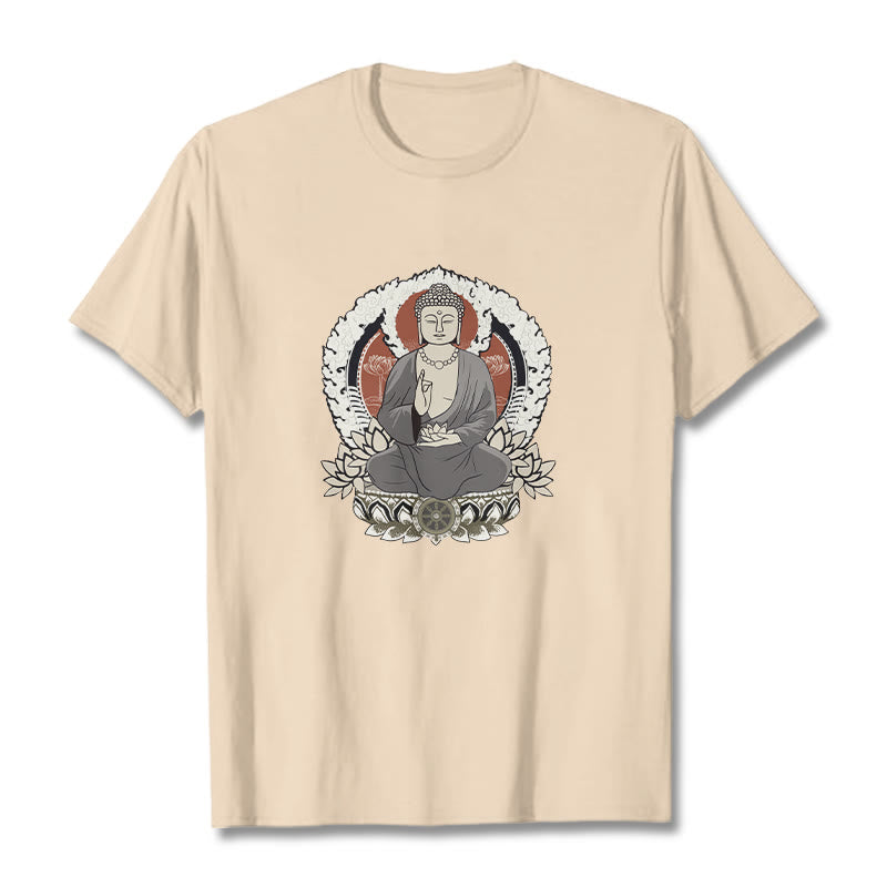 Buddha Stones Meditating Buddha Sitting With Lotus Pattern Tee T-shirt - Bisque - 2XL - image 0