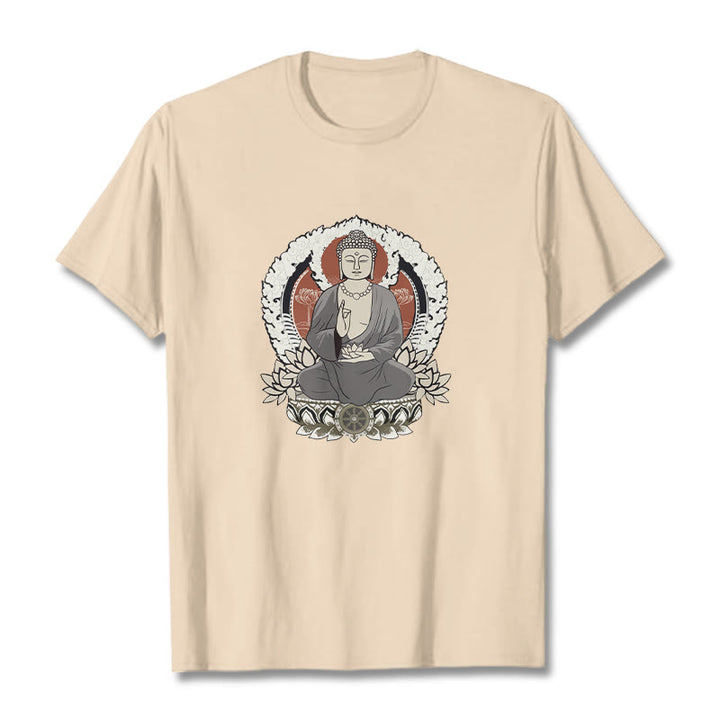 Buddha Stones Meditating Buddha Sitting With Lotus Pattern Tee T-shirt - Bisque - 2XL - image 0