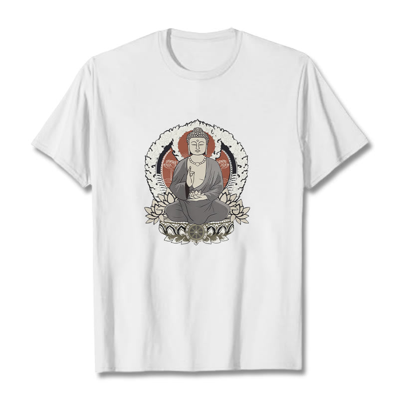 Buddha Stones Meditating Buddha Sitting With Lotus Pattern Tee T-shirt - White - 2XL - image 7