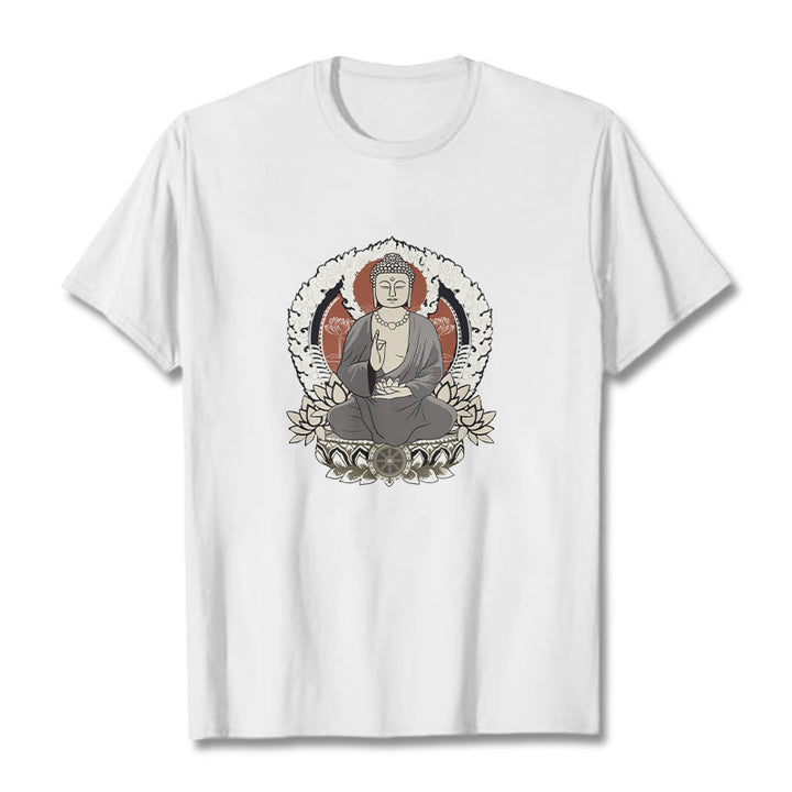 Buddha Stones Meditating Buddha Sitting With Lotus Pattern Tee T-shirt - White - 2XL - image 7