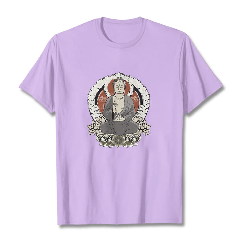 Buddha Stones Meditating Buddha Sitting With Lotus Pattern Tee T-shirt - Plum - 2XL - image 16