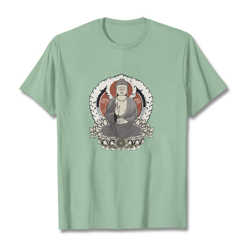 Buddha Stones Meditating Buddha Sitting With Lotus Pattern Tee T-shirt - PaleGreen - 2XL - image 14