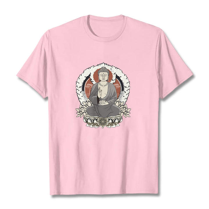 Buddha Stones Meditating Buddha Sitting With Lotus Pattern Tee T-shirt - LightPink - 2XL - image 12