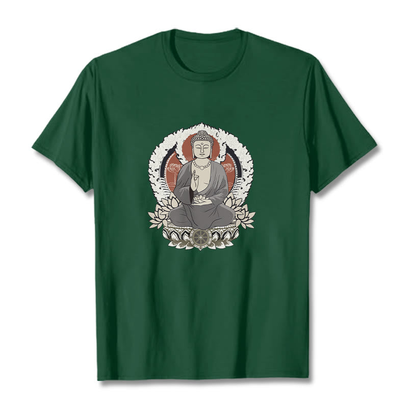 Buddha Stones Meditating Buddha Sitting With Lotus Pattern Tee T-shirt - ForestGreen - 2XL - image 10