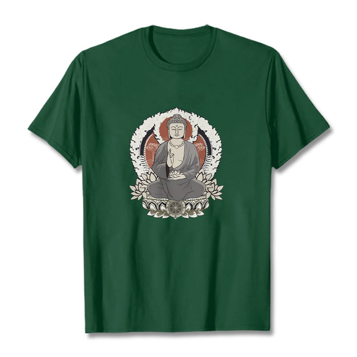 Buddha Stones Meditating Buddha Sitting With Lotus Pattern Tee T-shirt - ForestGreen - 2XL - image 10