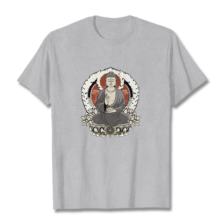 Buddha Stones Meditating Buddha Sitting With Lotus Pattern Tee T-shirt - LightGrey - 2XL - image 19