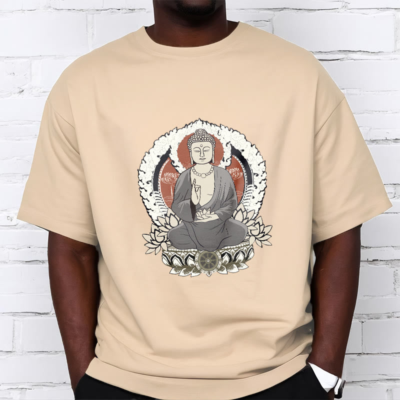 Buddha Stones Meditating Buddha Sitting With Lotus Pattern Tee T-shirt - image 1