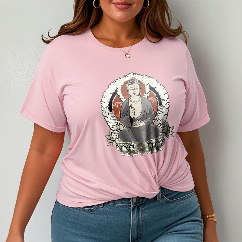 Buddha Stones Meditating Buddha Sitting With Lotus Pattern Tee T-shirt - image 13