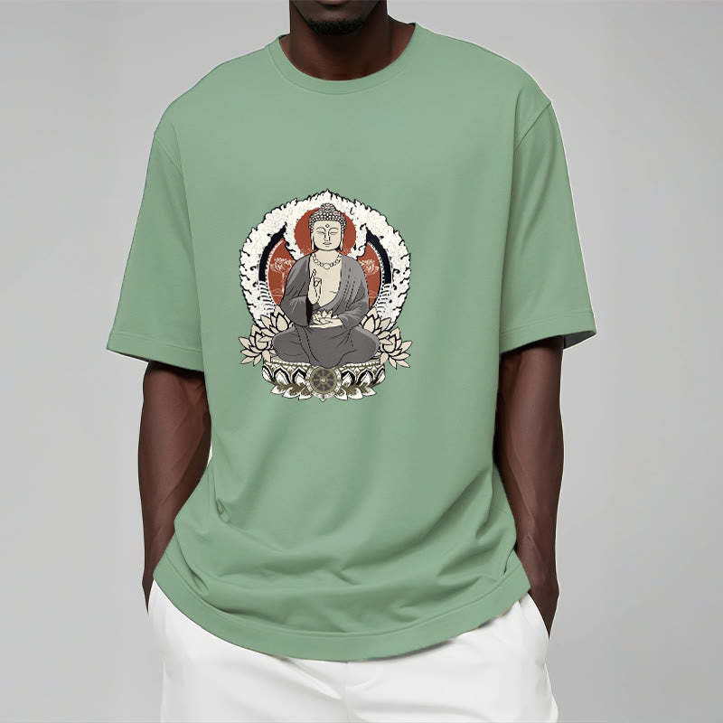 Buddha Stones Meditating Buddha Sitting With Lotus Pattern Tee T-shirt - image 15