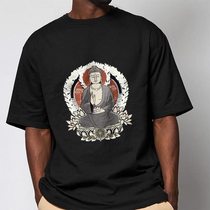 Buddha Stones Meditating Buddha Sitting With Lotus Pattern Tee T-shirt - image 5