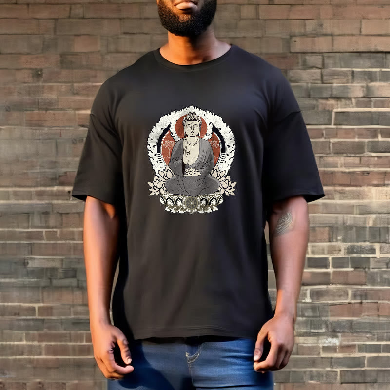 Buddha Stones Meditating Buddha Sitting With Lotus Pattern Tee T-shirt - image 4