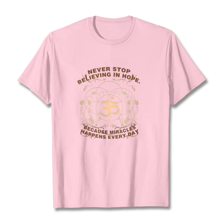 Buddha Stones Never Stop Believing In Hope Om Lotus Design Cotton Tee T-shirt - LightPink - 2XL - image 12