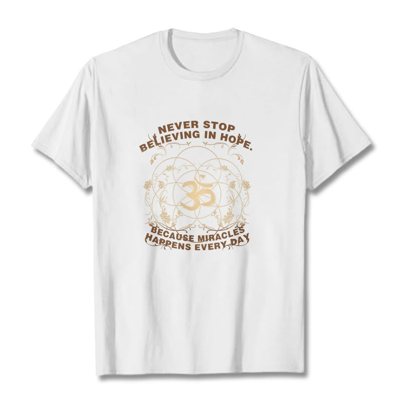 Buddha Stones Never Stop Believing In Hope Om Lotus Design Cotton Tee T-shirt - White - 2XL - image 7