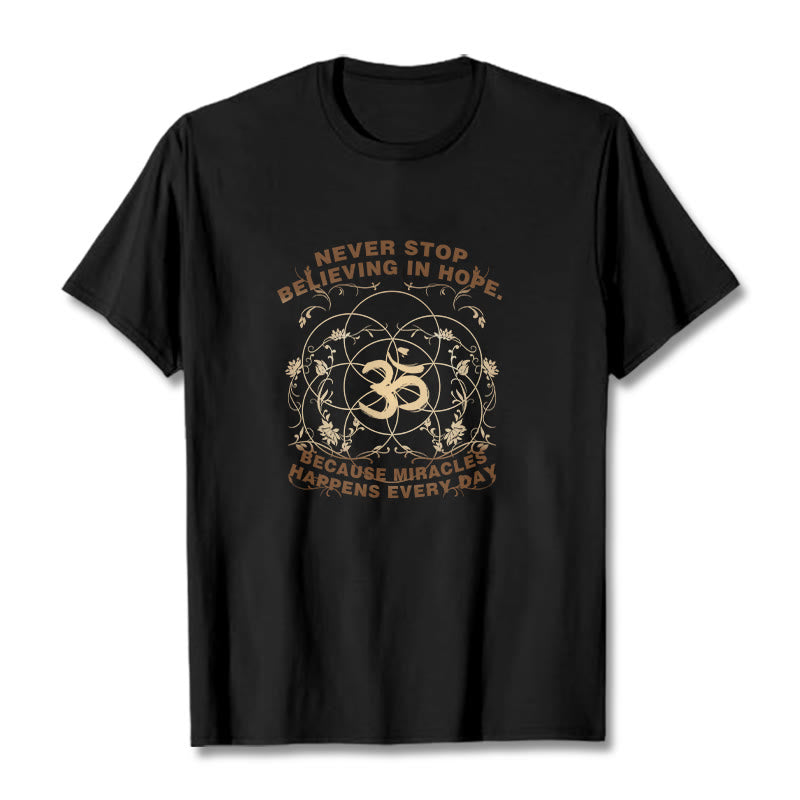 Buddha Stones Never Stop Believing In Hope Om Lotus Design Cotton Tee T-shirt - Black - 2XL - image 0