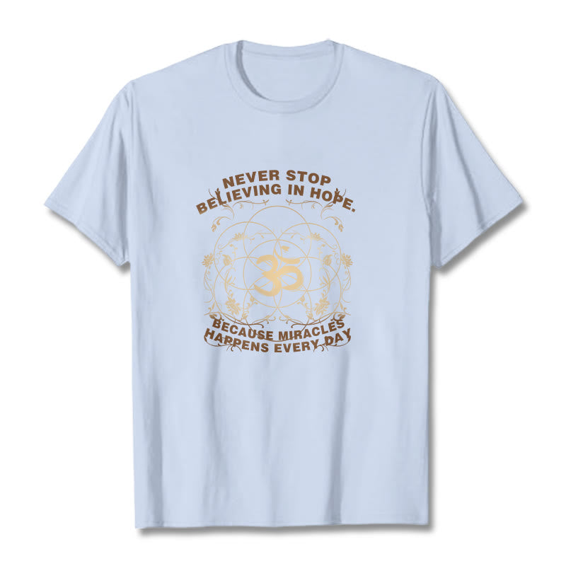 Buddha Stones Never Stop Believing In Hope Om Lotus Design Cotton Tee T-shirt - LightCyan - 2XL - image 18