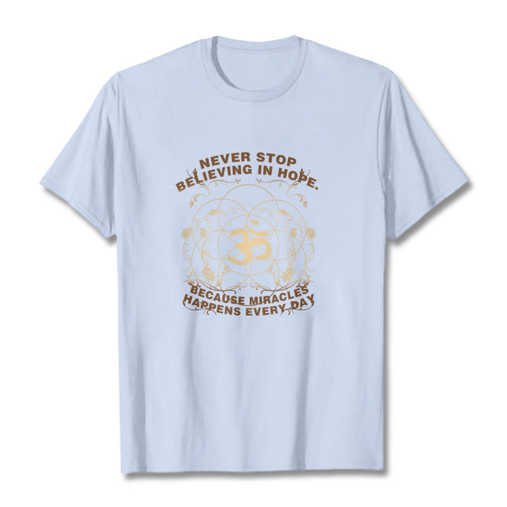 Buddha Stones Never Stop Believing In Hope Om Lotus Design Cotton Tee T-shirt - LightCyan - 2XL - image 18