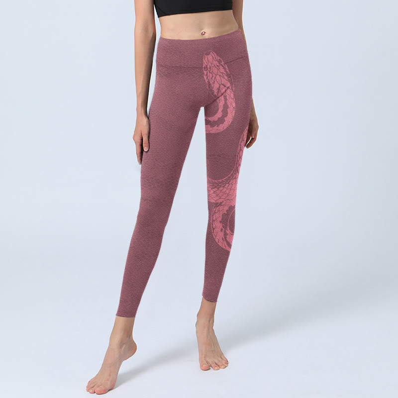 Buddha Stones Pink Snake And Snakeskin Print Gym Leggings Women's Yoga Pants - image 5