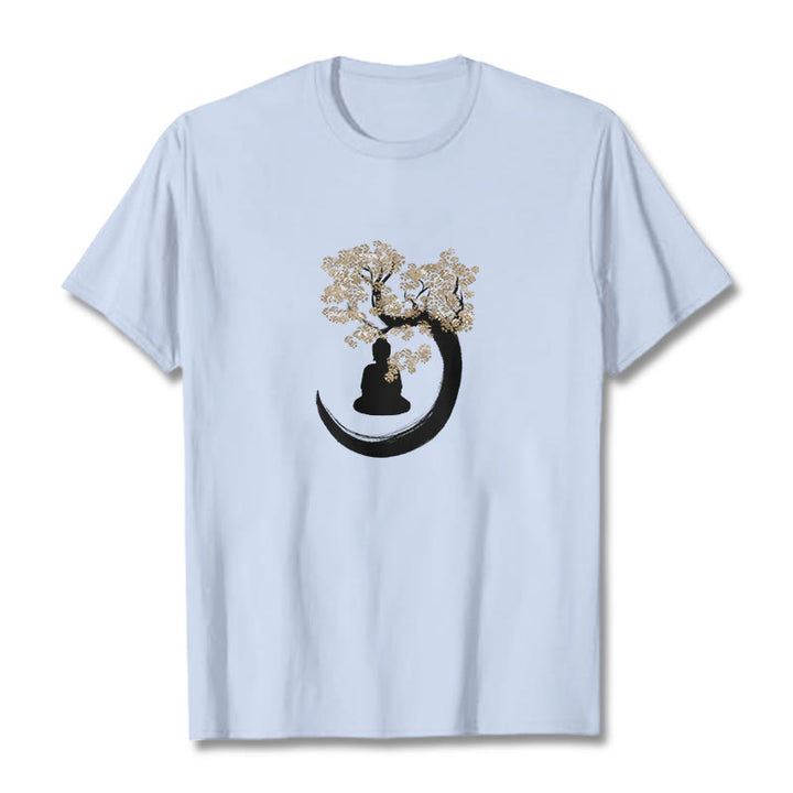 Buddha Stones Buddha Sitting Under The Tree Cotton Tee T-shirt - LightCyan - 2XL - image 15