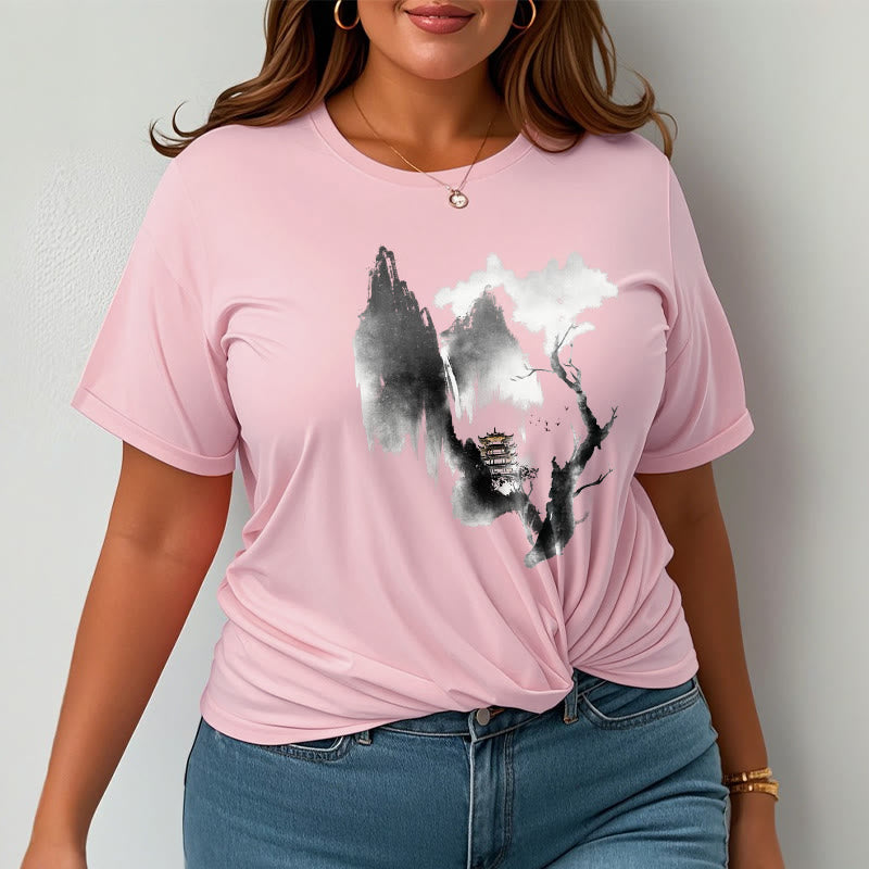 Buddha Stones Pavilion Tree Geese Around The Mountains Pattern Tee T-shirt - image 14