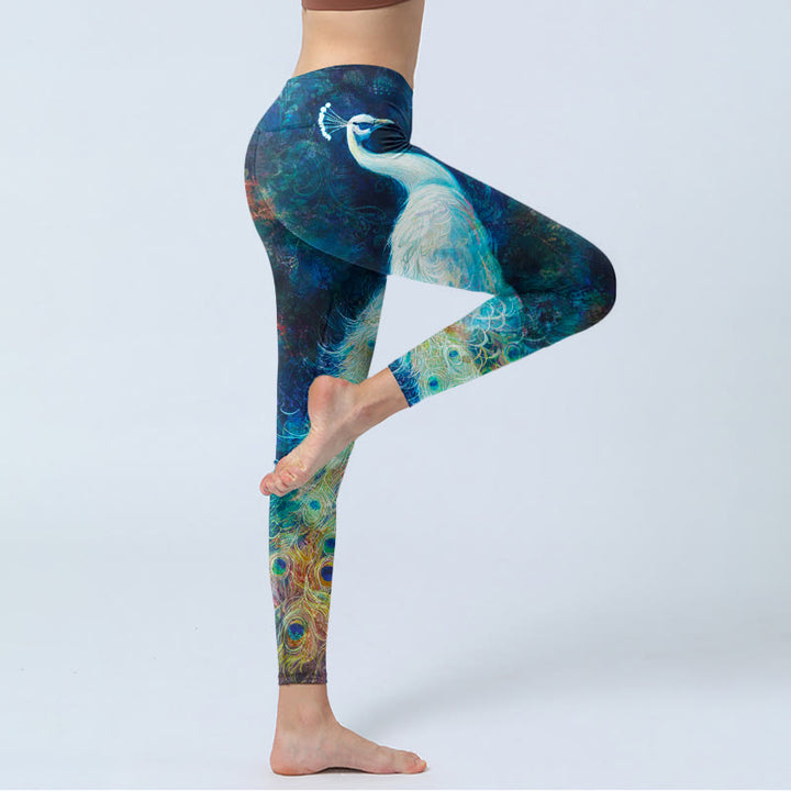 Buddha Stones Blue Peacock Colorful Feathers Print Gym Leggings Women's Yoga Pants - image 3
